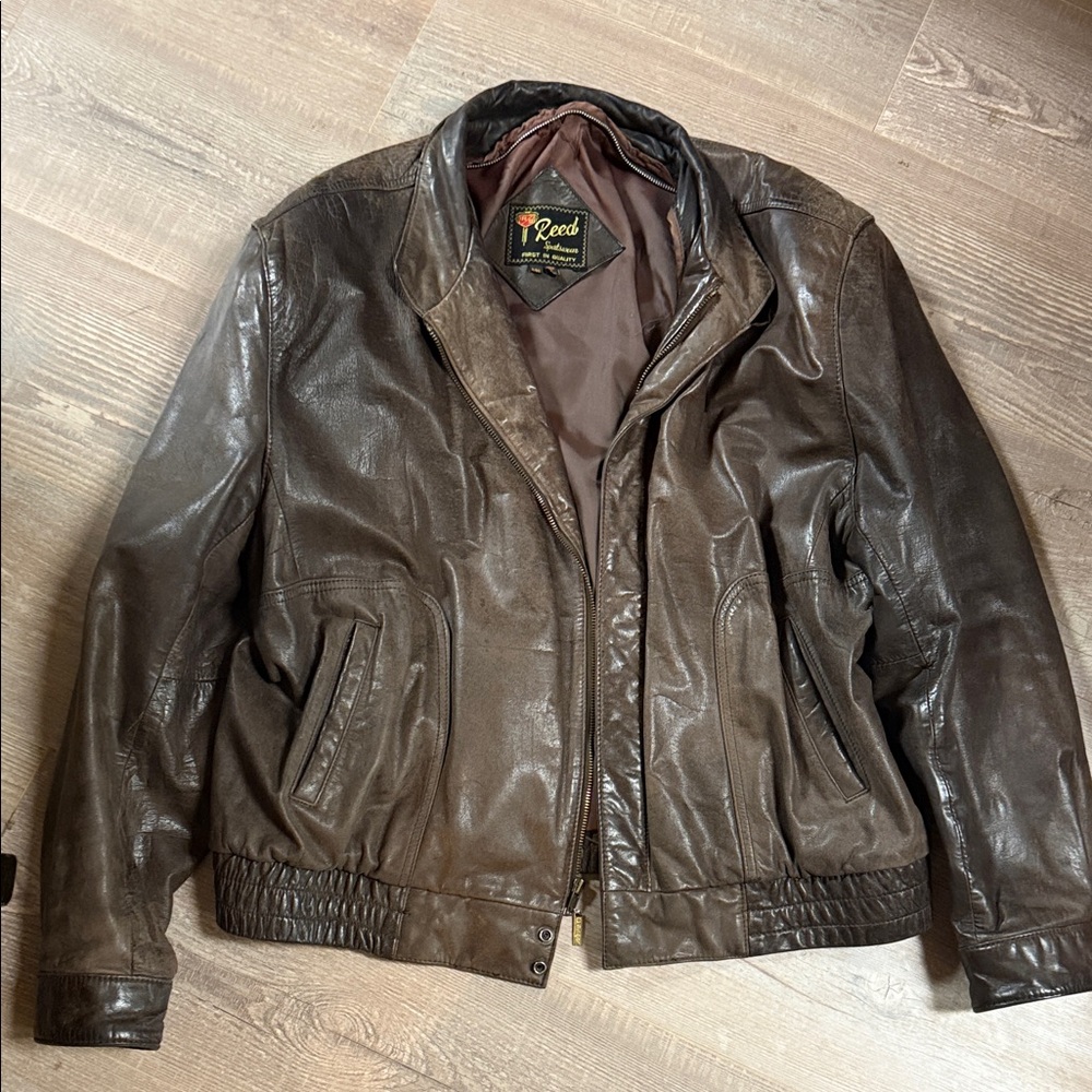 Vintage Brown Patina Leather Bomber Jacket for Men